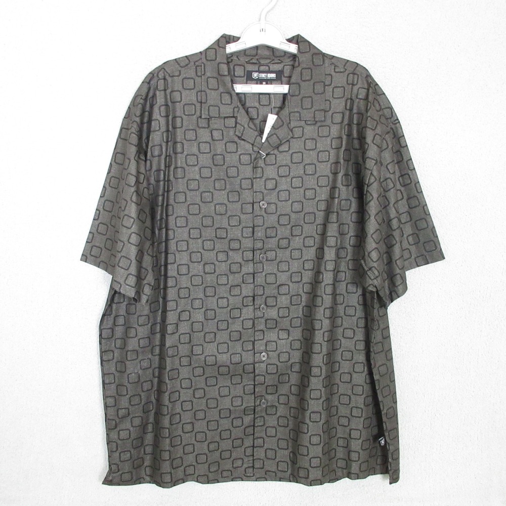 Stacy Adams Button Up Shirt Mens 3X Black New Linen Blend Geometric Camp Collar